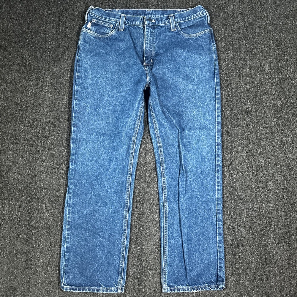 Carhartt FR Jeans Mens 38x32 Blue Relaxed Fit Flame Resistant Denim FRB004-MDS